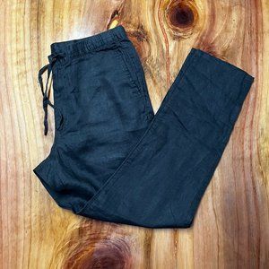 MUJI Men’s Organic French Linen Drawstring Pants Large Black Tapered Summer AA3